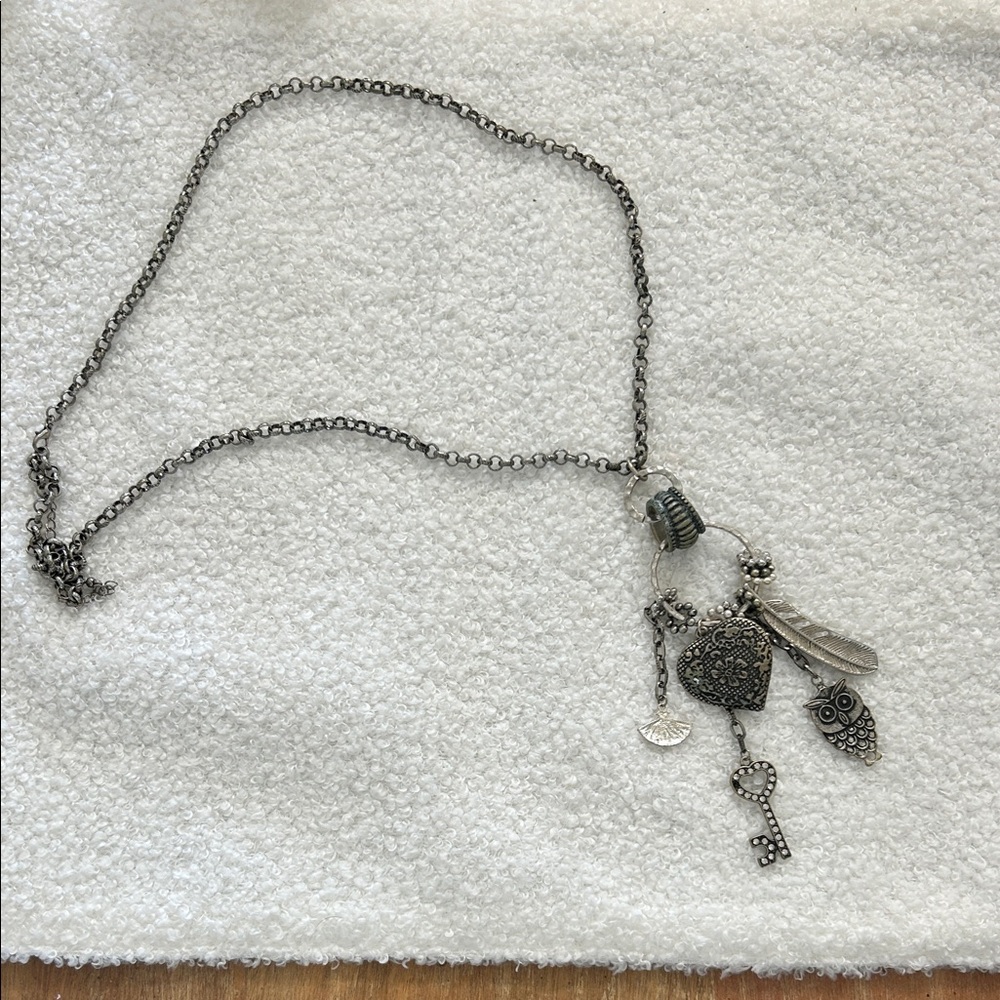 Bohemia Vintage Silver Charm Necklace Key Heart Owl Pendants Jewelry‎